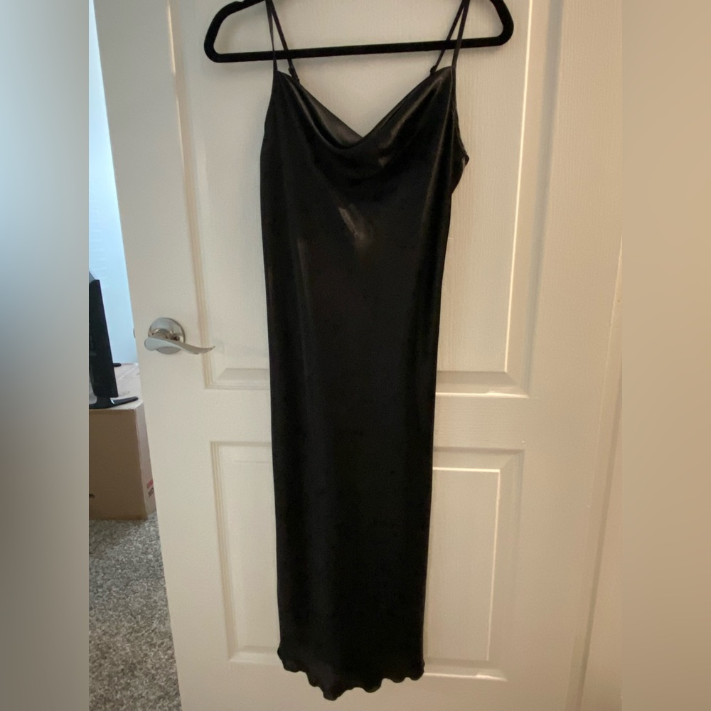 Satin draped bodice midi dress
